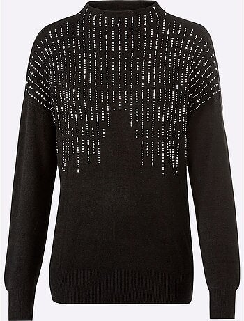 Pull à Col Montant Petites Pierres Brillantes Fantaisie - Taille Standard - Helline