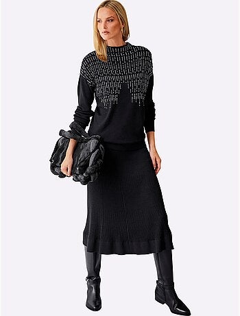 Pull à Col Montant Petites Pierres Brillantes Fantaisie - Taille Standard - Helline