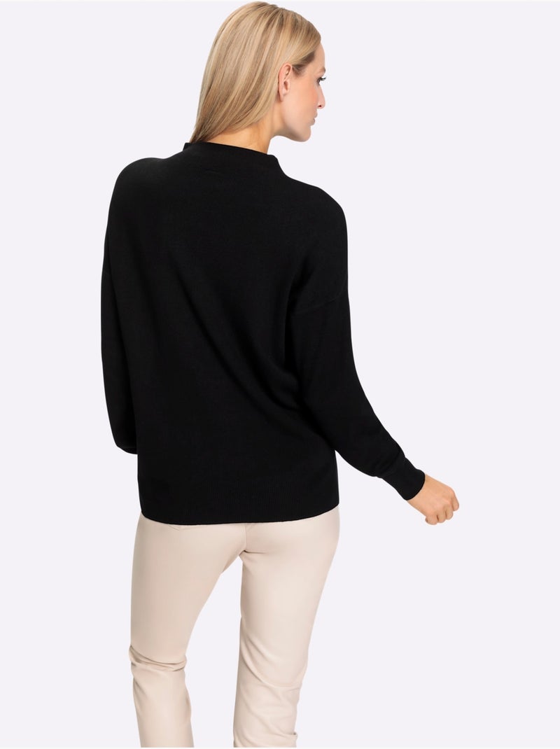 Pull à Col Montant Petites Pierres Brillantes Fantaisie - Taille Standard - Helline Noir - Kiabi
