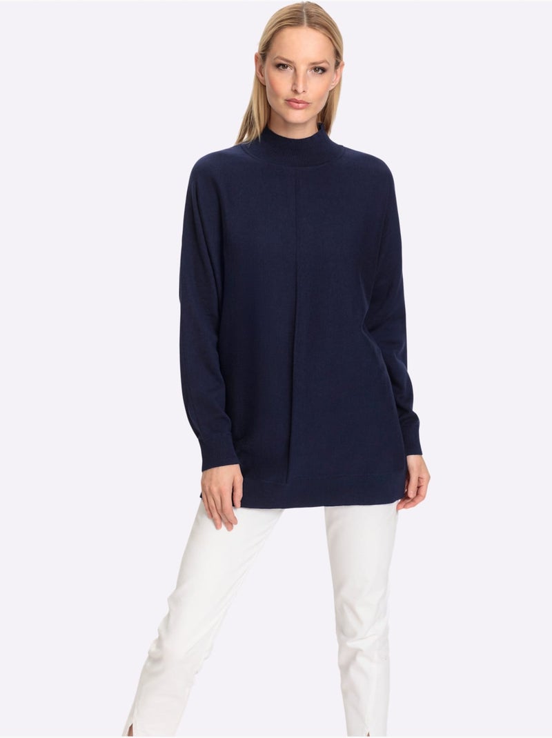 Pull à Col Montant Pur Coton - Taille Standard - Helline Bleu marine - Kiabi