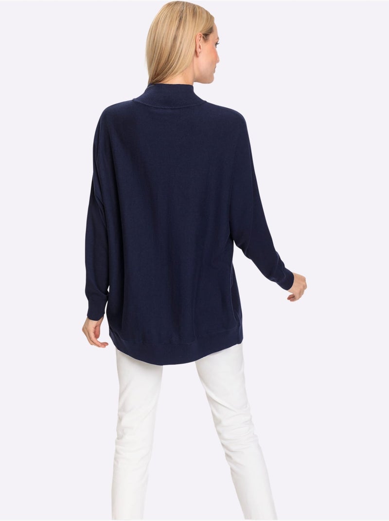 Pull à Col Montant Pur Coton - Taille Standard - Helline Bleu marine - Kiabi