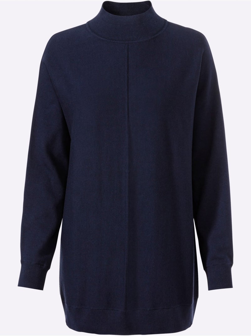 Pull à Col Montant Pur Coton - Taille Standard - Helline Bleu marine - Kiabi