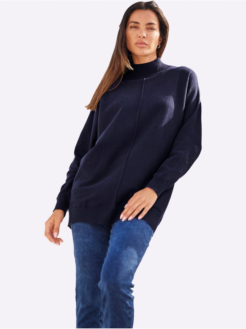 Pull à Col Montant Pur Coton - Taille Standard - Helline Bleu marine - Kiabi