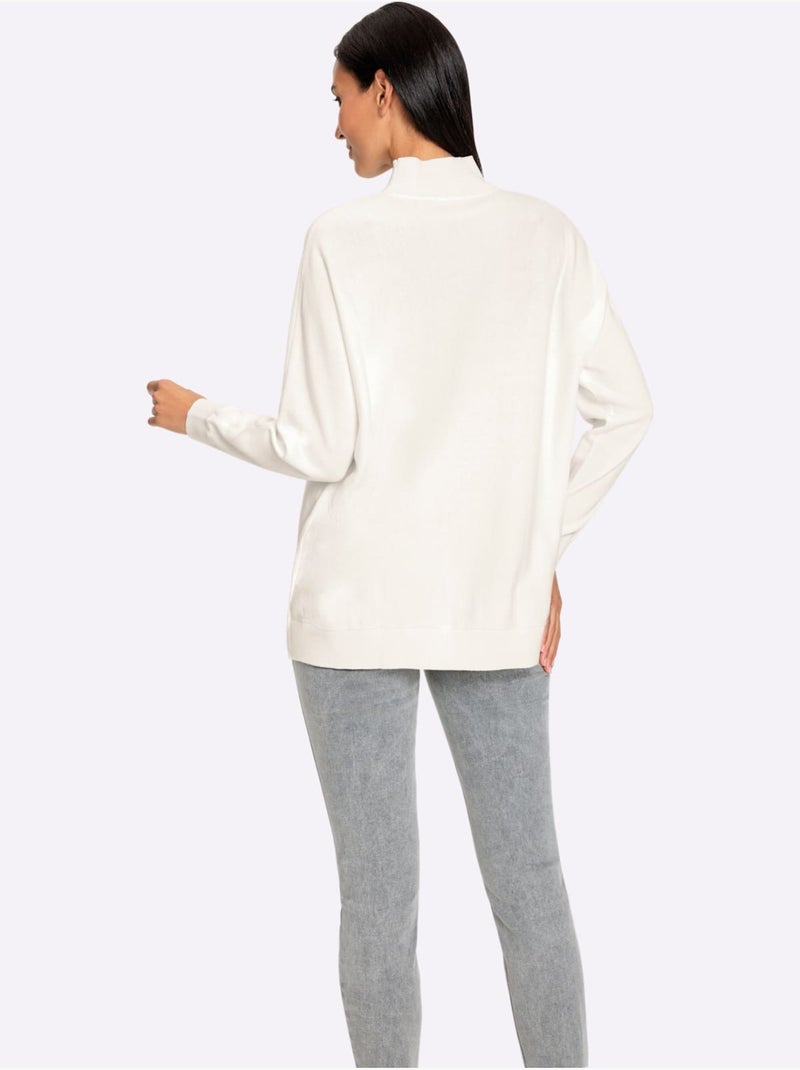 Pull à Col Montant Pur Coton - Taille Standard - Helline Ecru - Kiabi