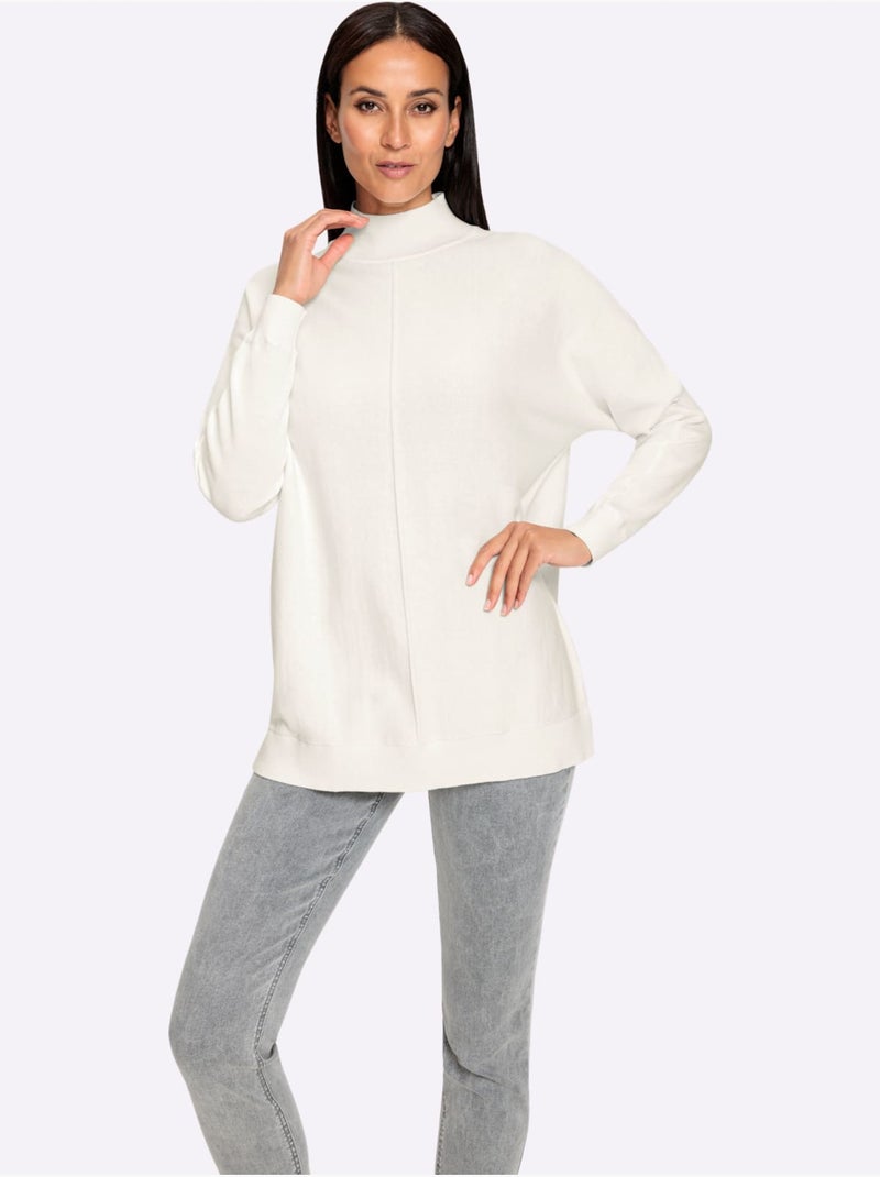 Pull à Col Montant Pur Coton - Taille Standard - Helline Ecru - Kiabi
