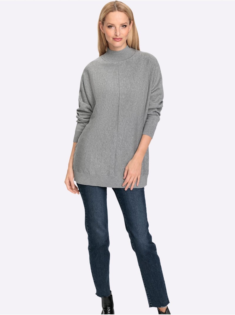 Pull à Col Montant Pur Coton - Taille Standard - Helline Gris chiné - Kiabi