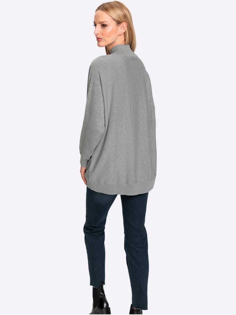 Pull à Col Montant Pur Coton - Taille Standard - Helline Gris chiné - Kiabi