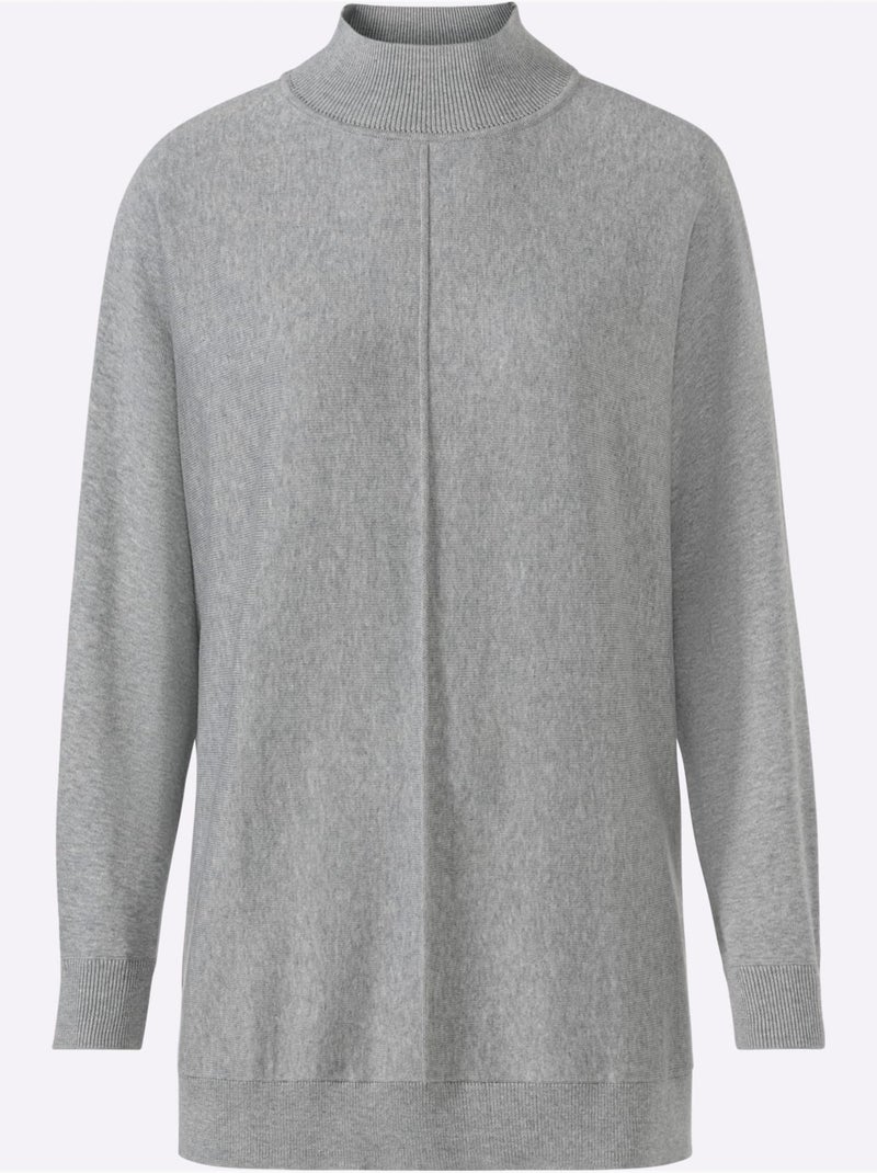 Pull à Col Montant Pur Coton - Taille Standard - Helline Gris chiné - Kiabi