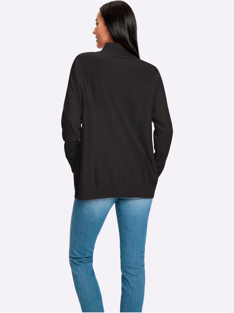 Pull à Col Montant Pur Coton - Taille Standard - Helline Noir - Kiabi