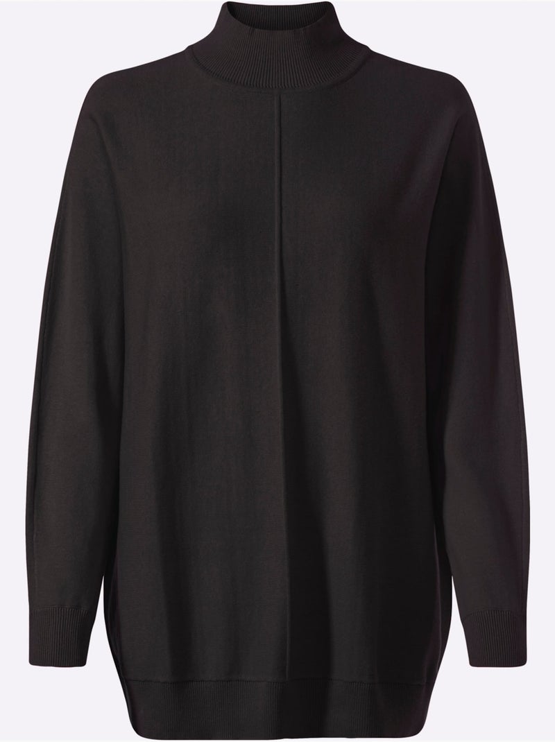Pull à Col Montant Pur Coton - Taille Standard - Helline Noir - Kiabi