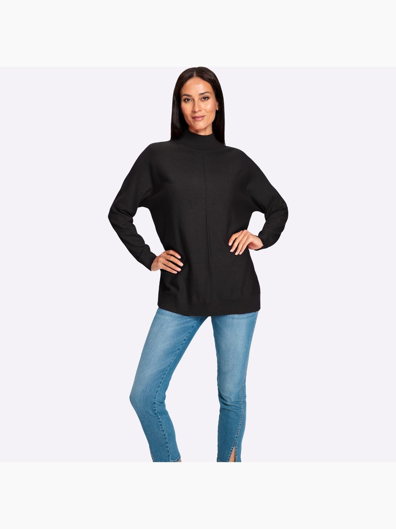 Pull à Col Montant Pur Coton - Taille Standard - Helline Noir - Kiabi