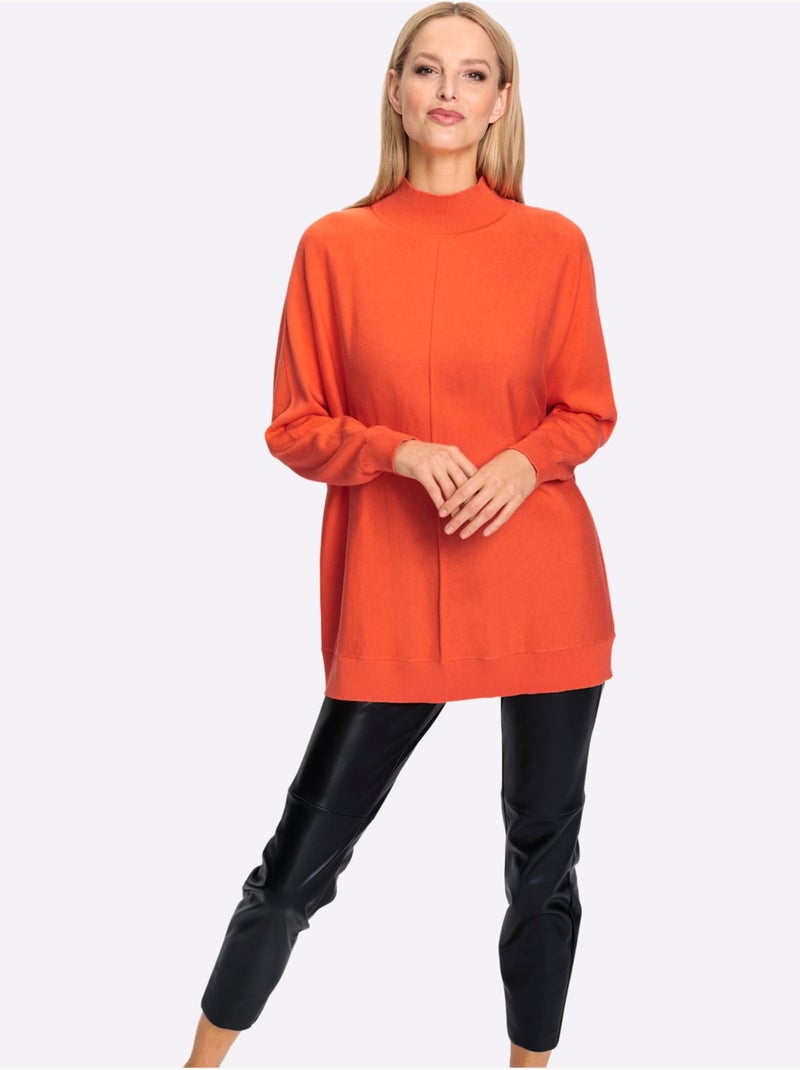 Pull à Col Montant Pur Coton - Taille Standard - Helline Orange - Kiabi