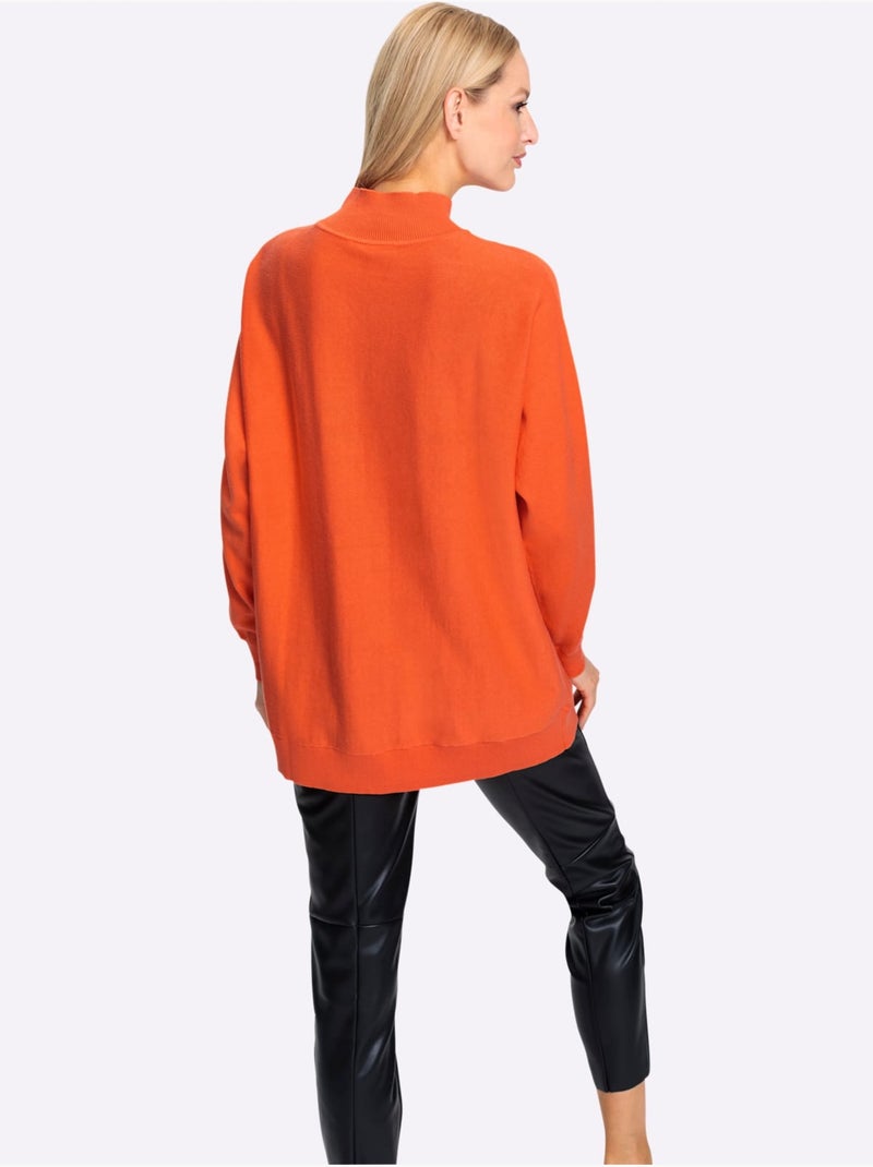 Pull à Col Montant Pur Coton - Taille Standard - Helline Orange - Kiabi