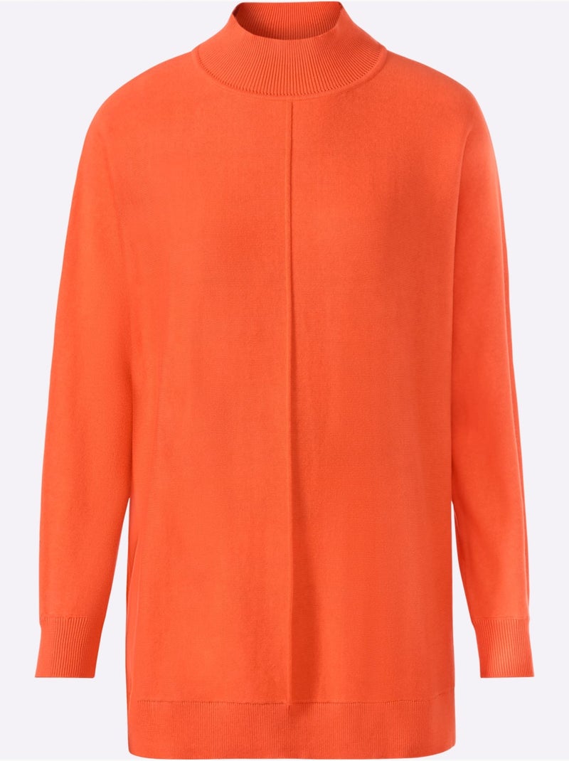 Pull à Col Montant Pur Coton - Taille Standard - Helline Orange - Kiabi
