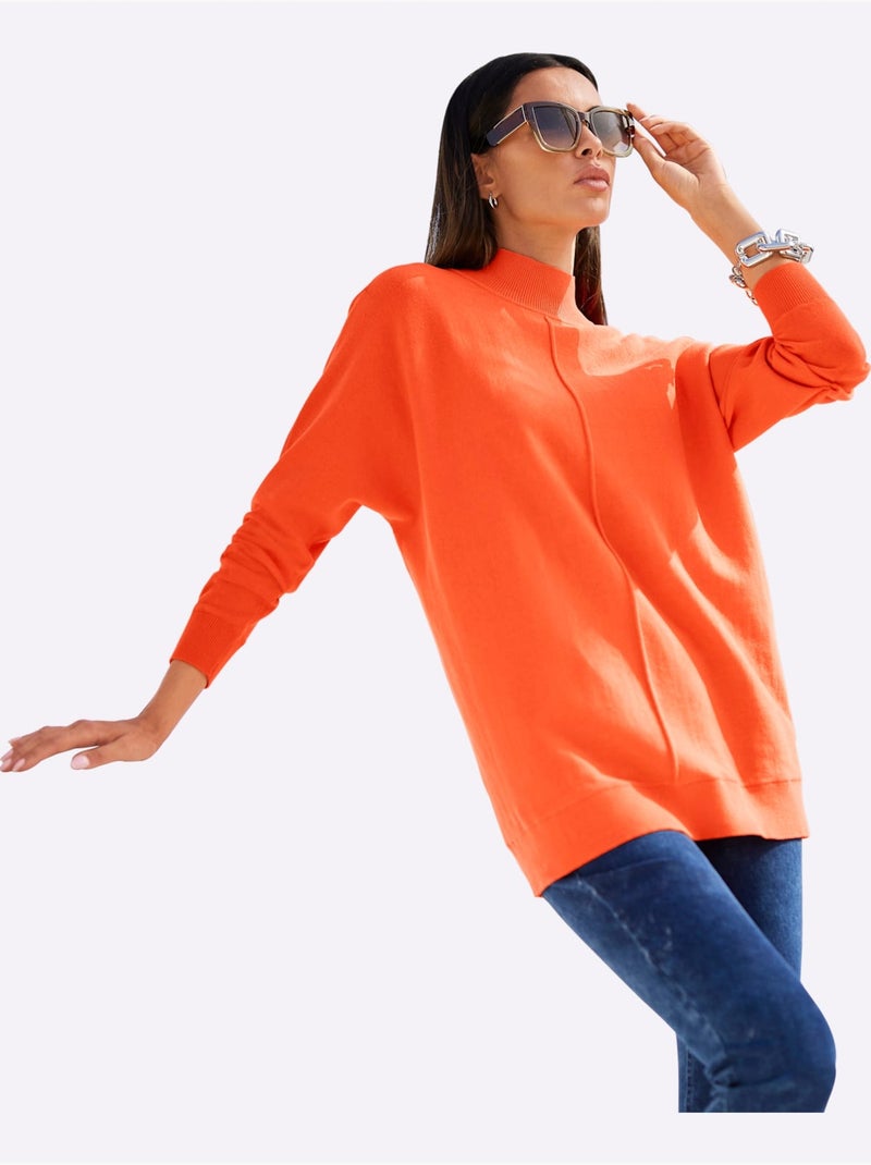 Pull à Col Montant Pur Coton - Taille Standard - Helline Orange - Kiabi