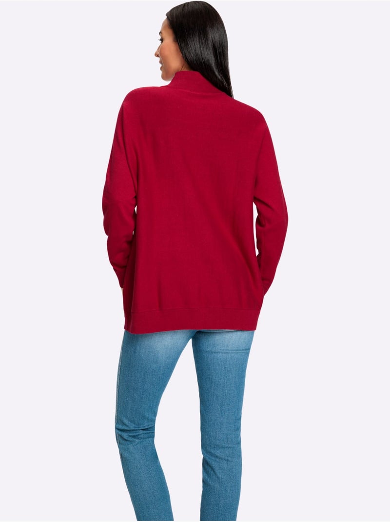 Pull à Col Montant Pur Coton - Taille Standard - Helline Rouge - Kiabi