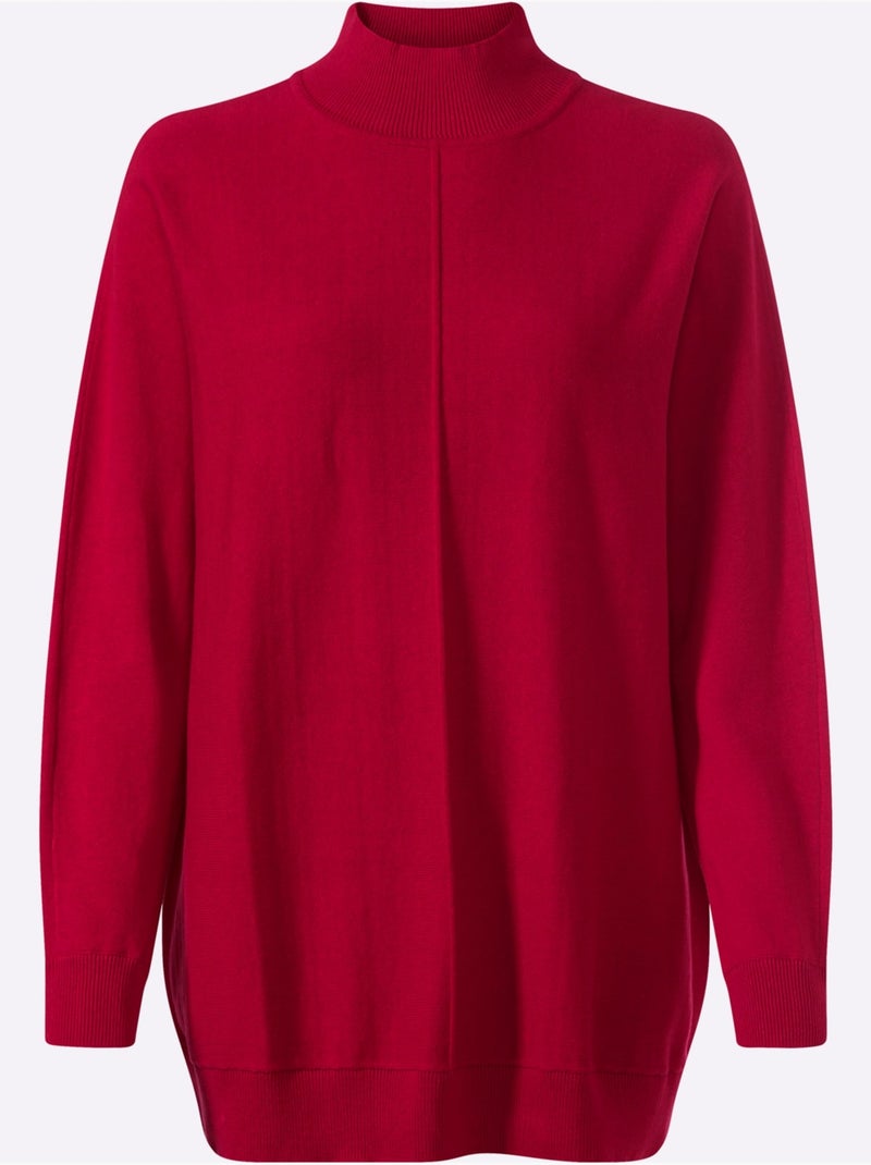 Pull à Col Montant Pur Coton - Taille Standard - Helline Rouge - Kiabi
