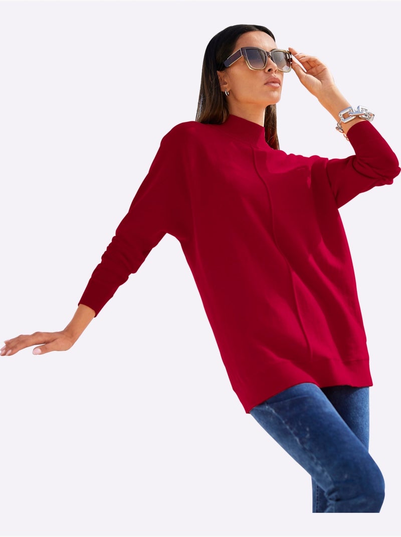 Pull à Col Montant Pur Coton - Taille Standard - Helline Rouge - Kiabi