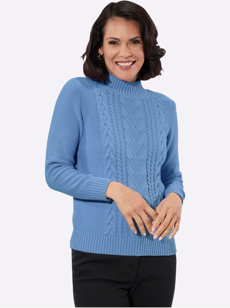 Pull à col montant pur coton - taille standard - witt Bleu ciel - Kiabi