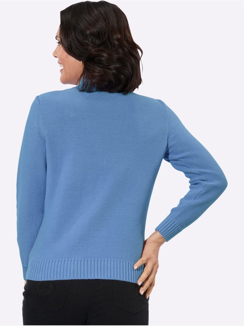Pull à col montant pur coton - taille standard - witt Bleu ciel - Kiabi