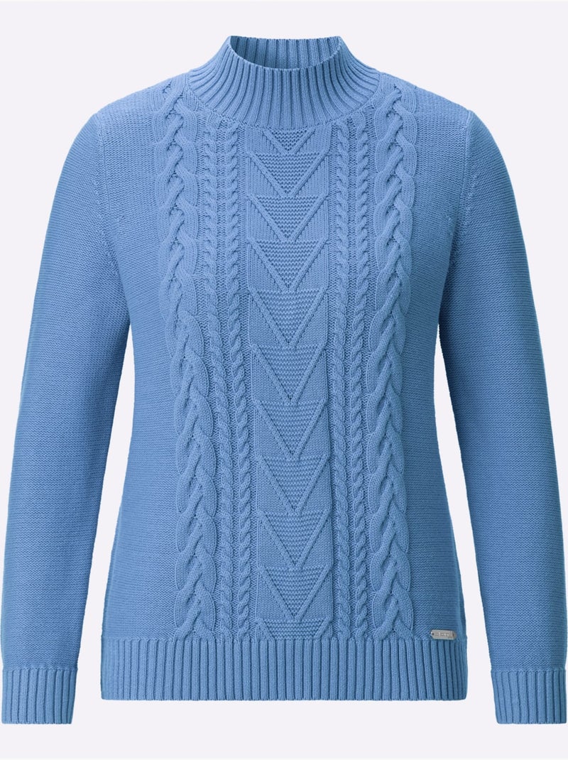 Pull à col montant pur coton - taille standard - witt Bleu ciel - Kiabi