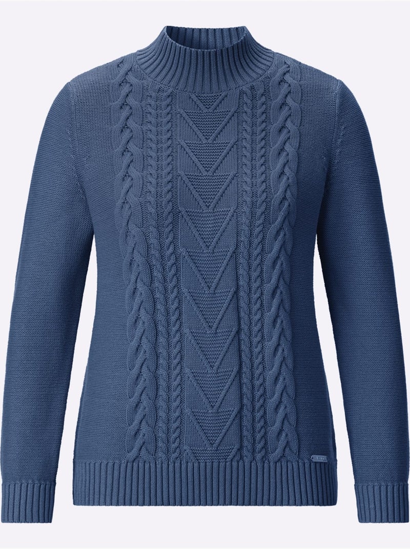 Pull à col montant pur coton - taille standard - witt Bleu jean - Kiabi