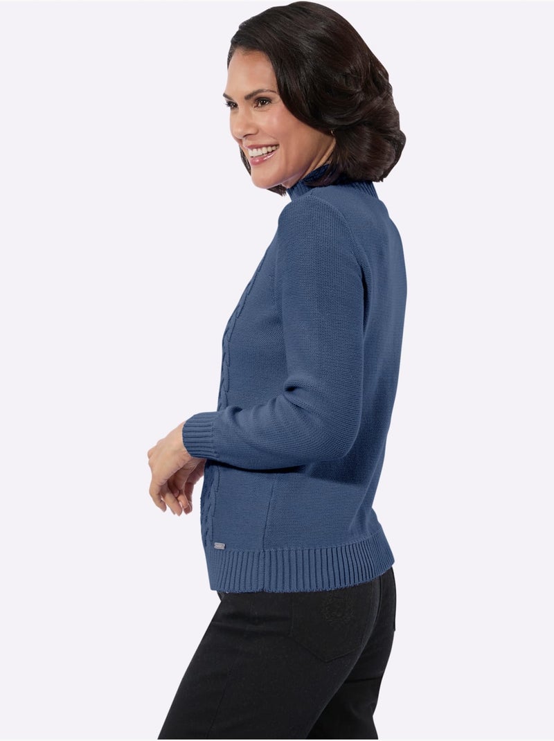Pull à col montant pur coton - taille standard - witt Bleu jean - Kiabi