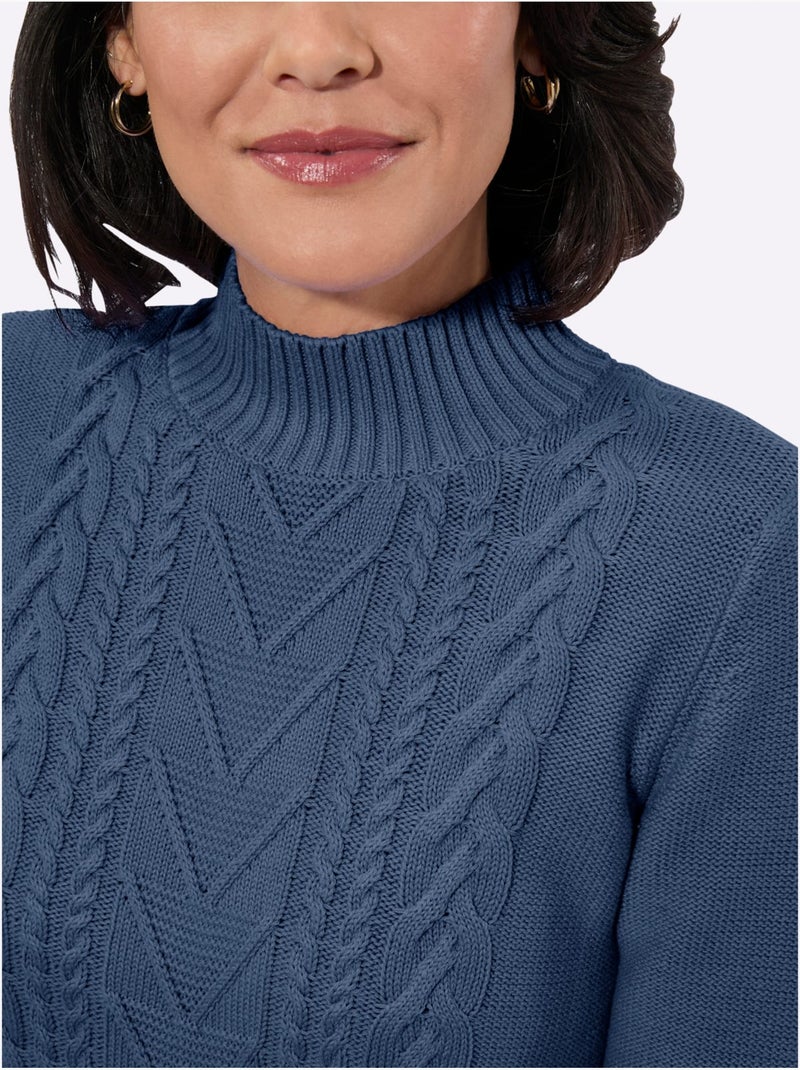 Pull à col montant pur coton - taille standard - witt Bleu jean - Kiabi