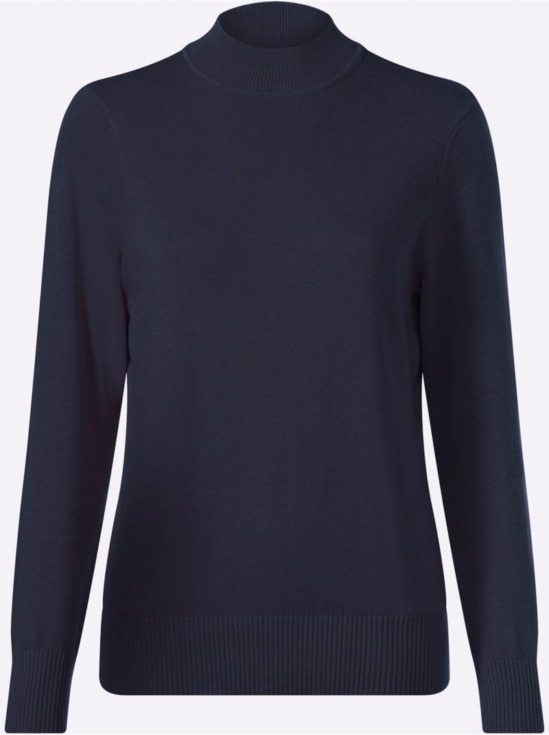 Pull à Col Montant Pur Coton - Taille Standard - Witt Bleu marine - Kiabi