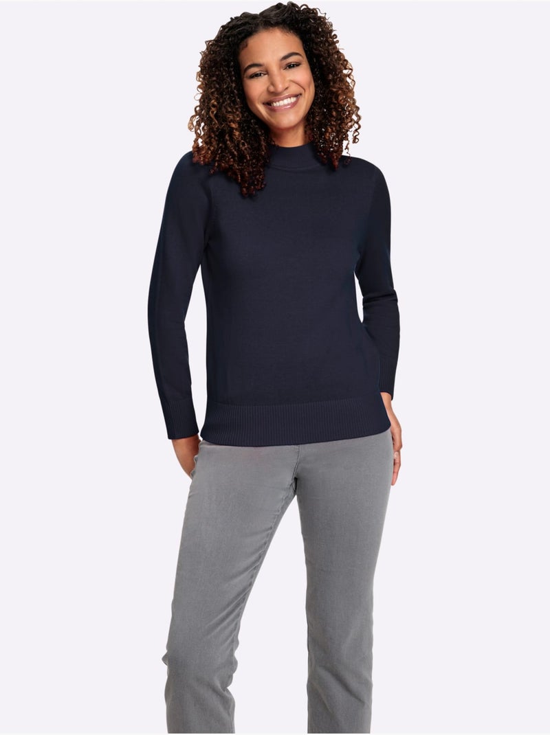 Pull à col montant pur coton - taille standard - witt Bleu marine - Kiabi