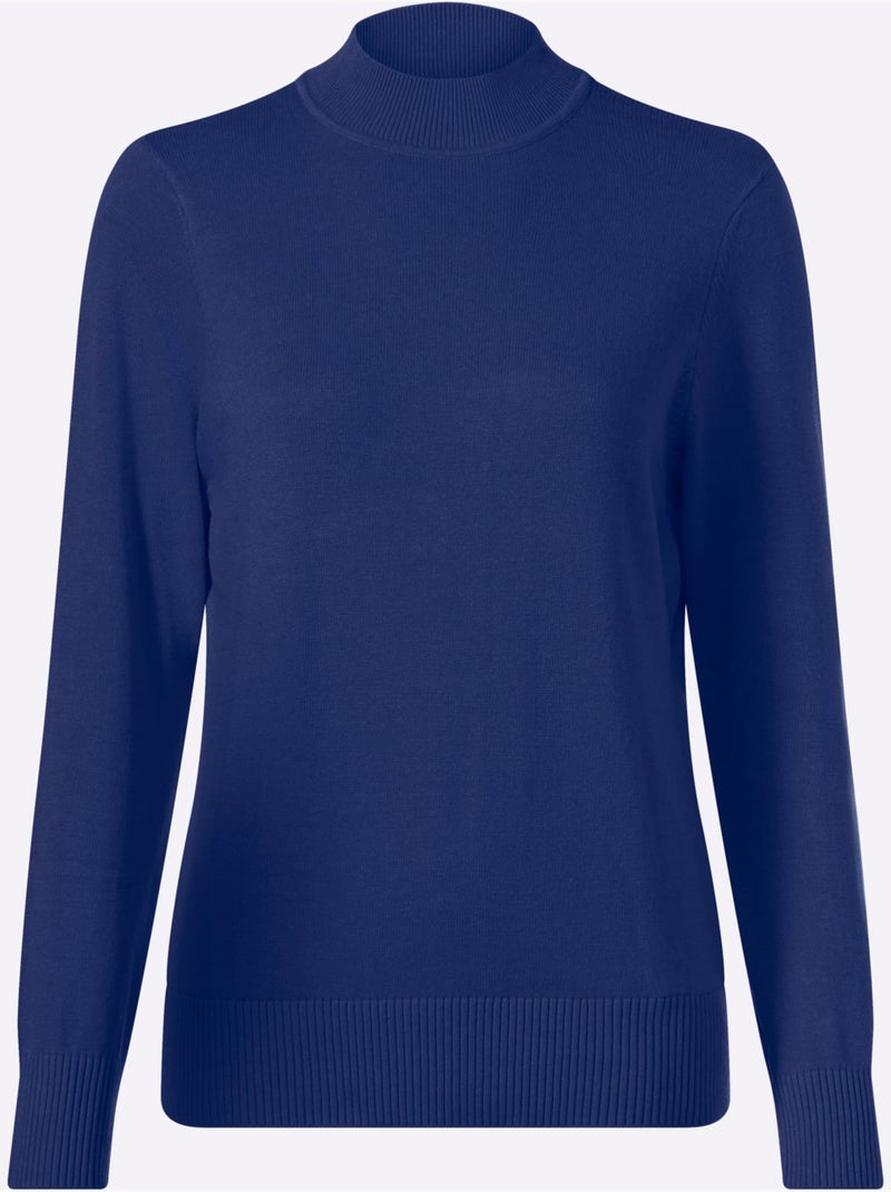 Pull à Col Montant Pur Coton - Taille Standard - Witt Bleu roi - Kiabi