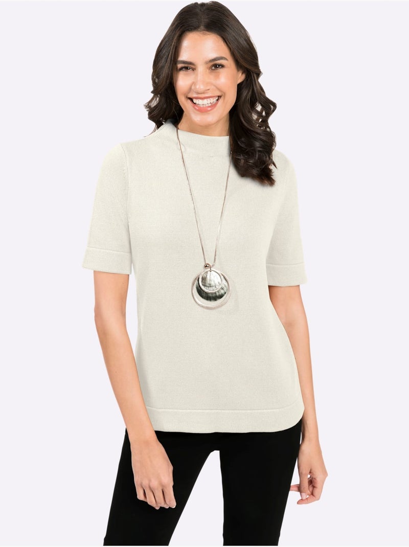 Pull à col montant pur coton - taille standard - witt Ecru - Kiabi