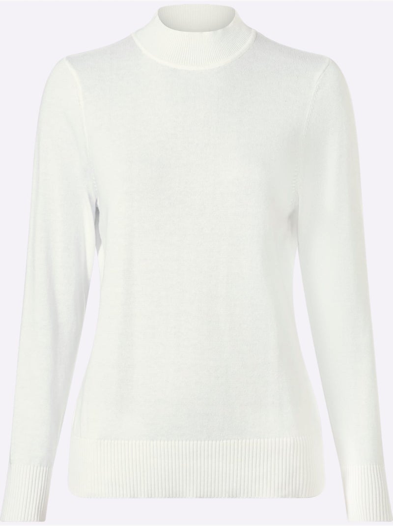 Pull à Col Montant Pur Coton - Taille Standard - Witt Ecru - Kiabi