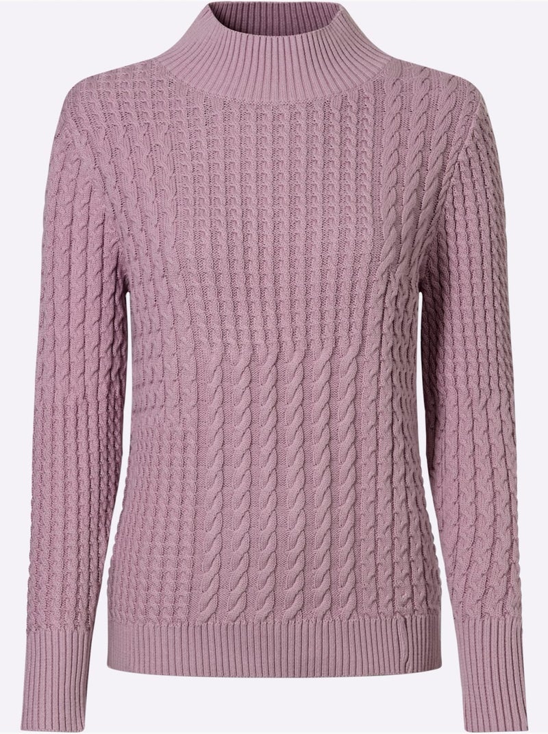 Pull à Col Montant Pur Coton - Taille Standard - Witt Mauve - Kiabi