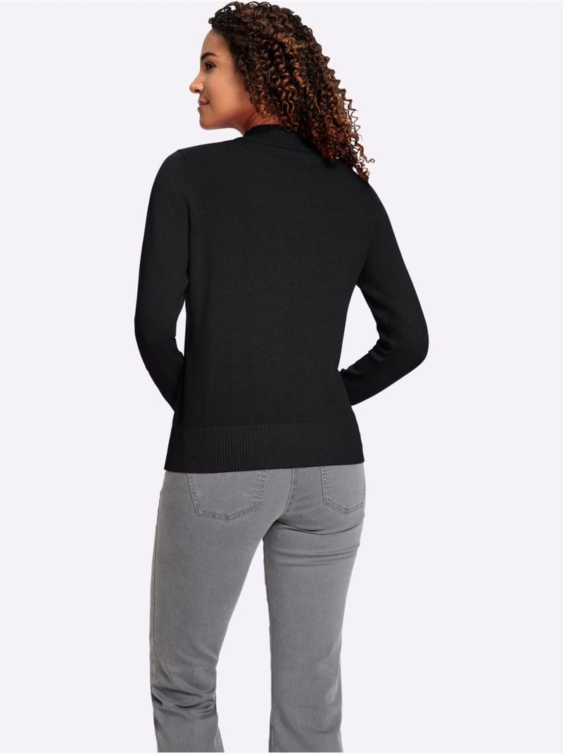 Pull à Col Montant Pur Coton - Taille Standard - Witt Noir - Kiabi