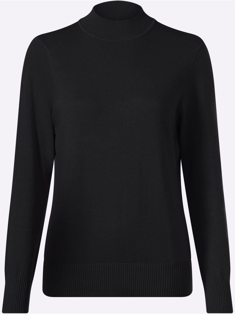 Pull à Col Montant Pur Coton - Taille Standard - Witt Noir - Kiabi