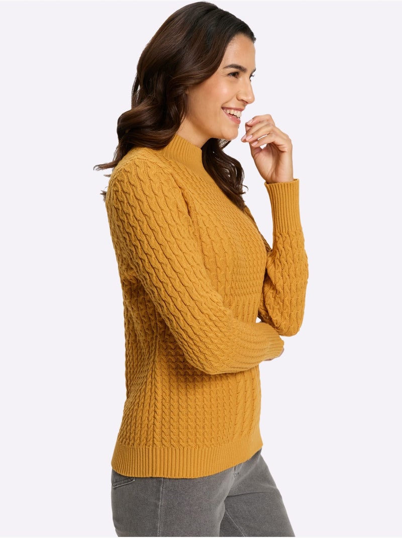 Pull à Col Montant Pur Coton - Taille Standard - Witt Ocre - Kiabi