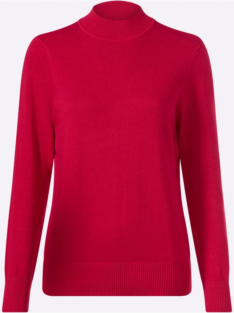 Pull à Col Montant Pur Coton - Taille Standard - Witt Rouge - Kiabi