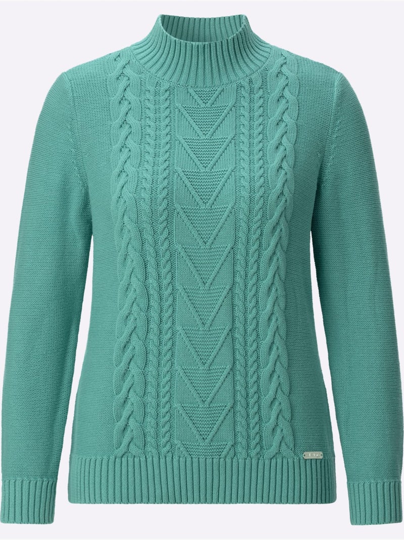 Pull à col montant pur coton - taille standard - witt Vert Sauge - Kiabi
