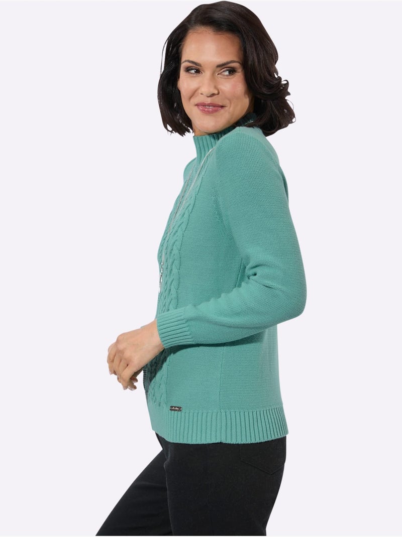 Pull à col montant pur coton - taille standard - witt Vert Sauge - Kiabi