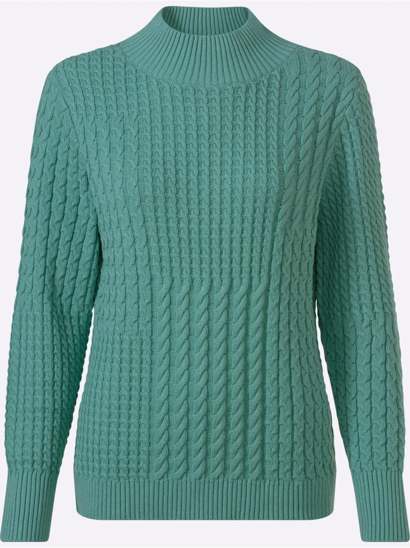 Pull à Col Montant Pur Coton - Taille Standard - Witt Vert Sauge - Kiabi