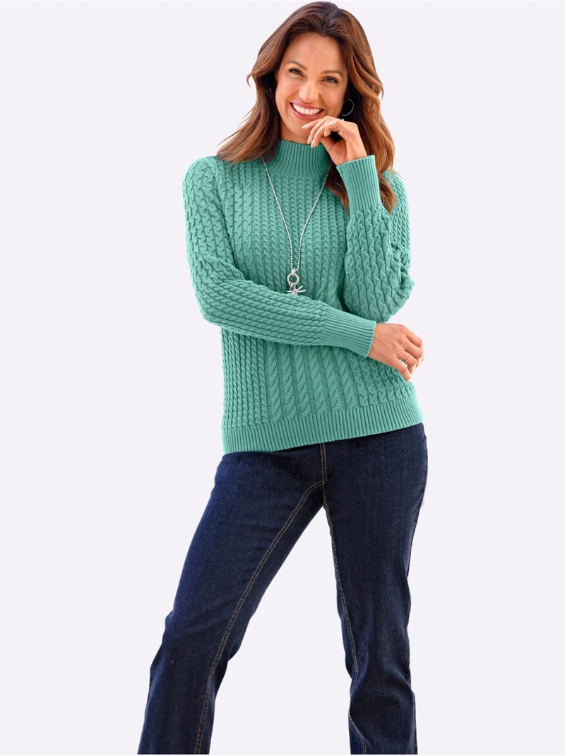 Pull à Col Montant Pur Coton - Taille Standard - Witt Vert Sauge - Kiabi