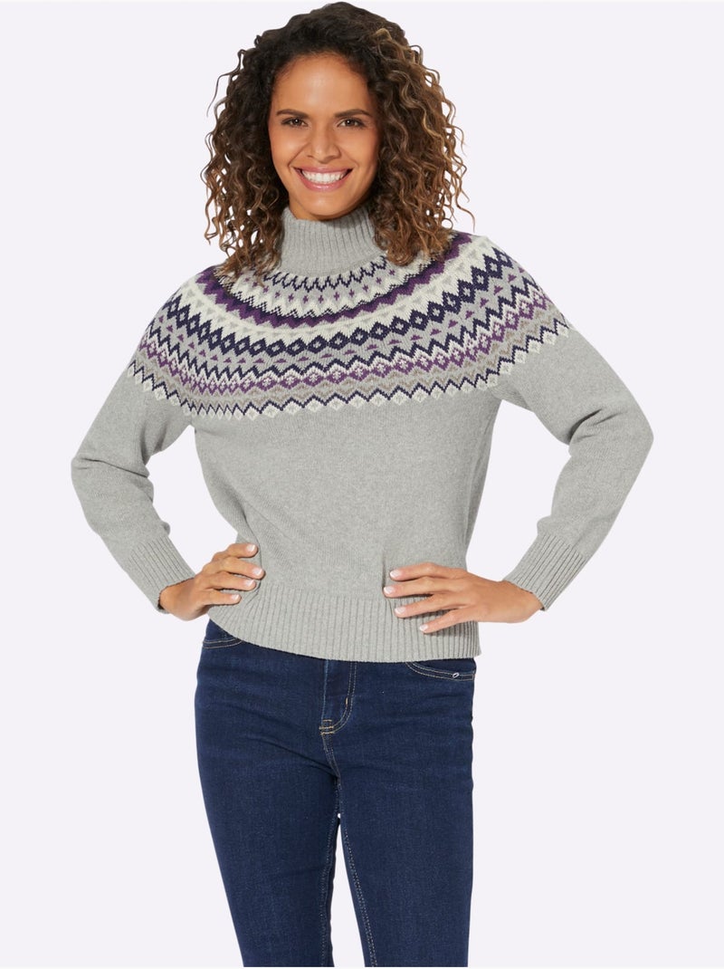 Pull à col montant qualité coton doux sur la peau - taille standard - witt Gris Bleu - Kiabi