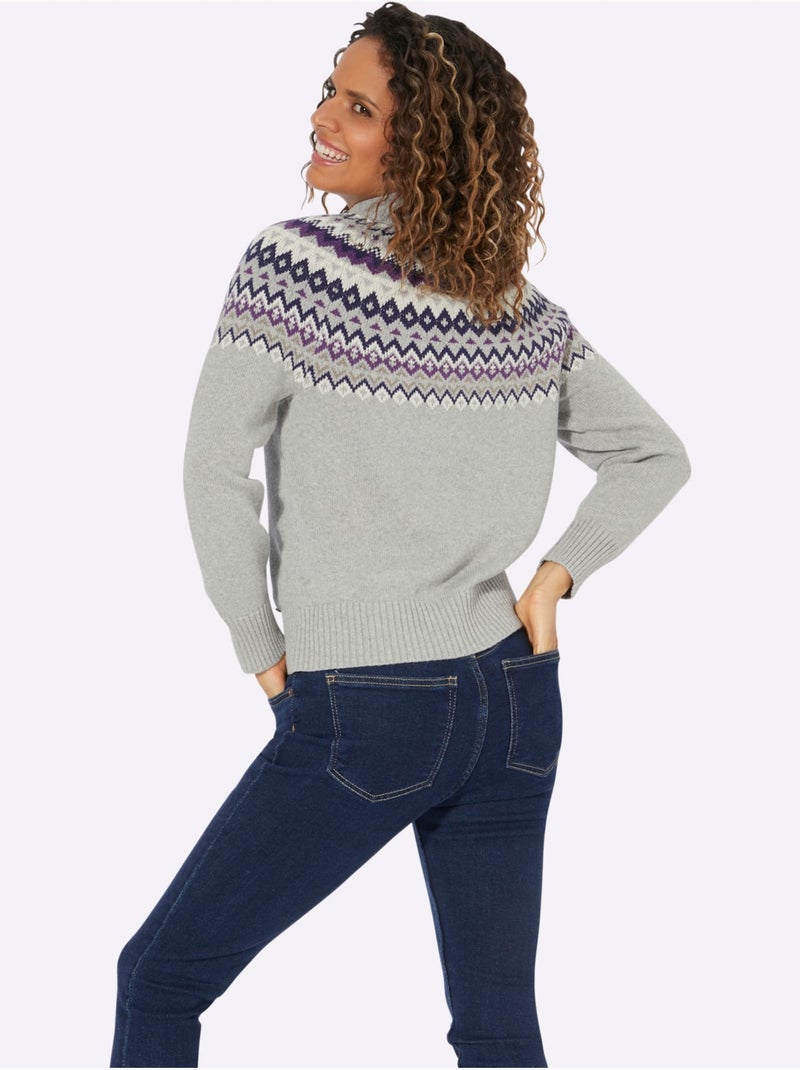 Pull à col montant qualité coton doux sur la peau - taille standard - witt Gris Bleu - Kiabi
