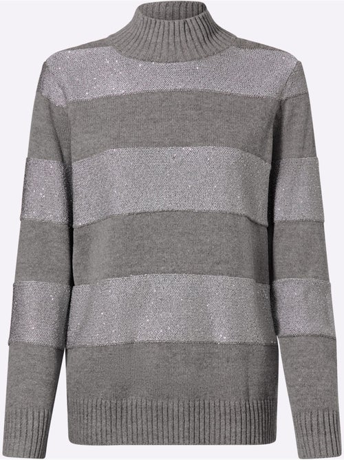 Pull à Col Montant Rayures Tendance - Taille Standard - Helline - Kiabi Pull à Col Montant Rayures Tendance - Taille Standard - Helline - Kiabi