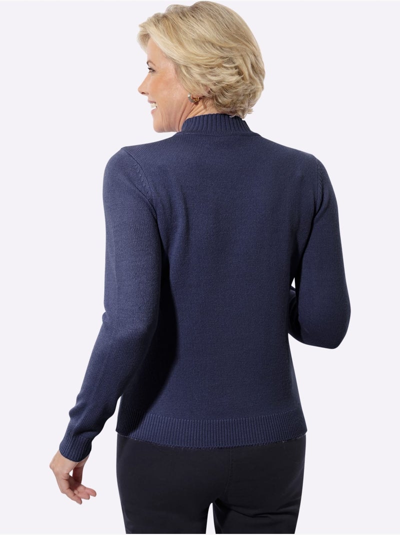 Pull à Col Montant Superbe Broderie Florale - Taille Standard - Witt Bleu marine - Kiabi