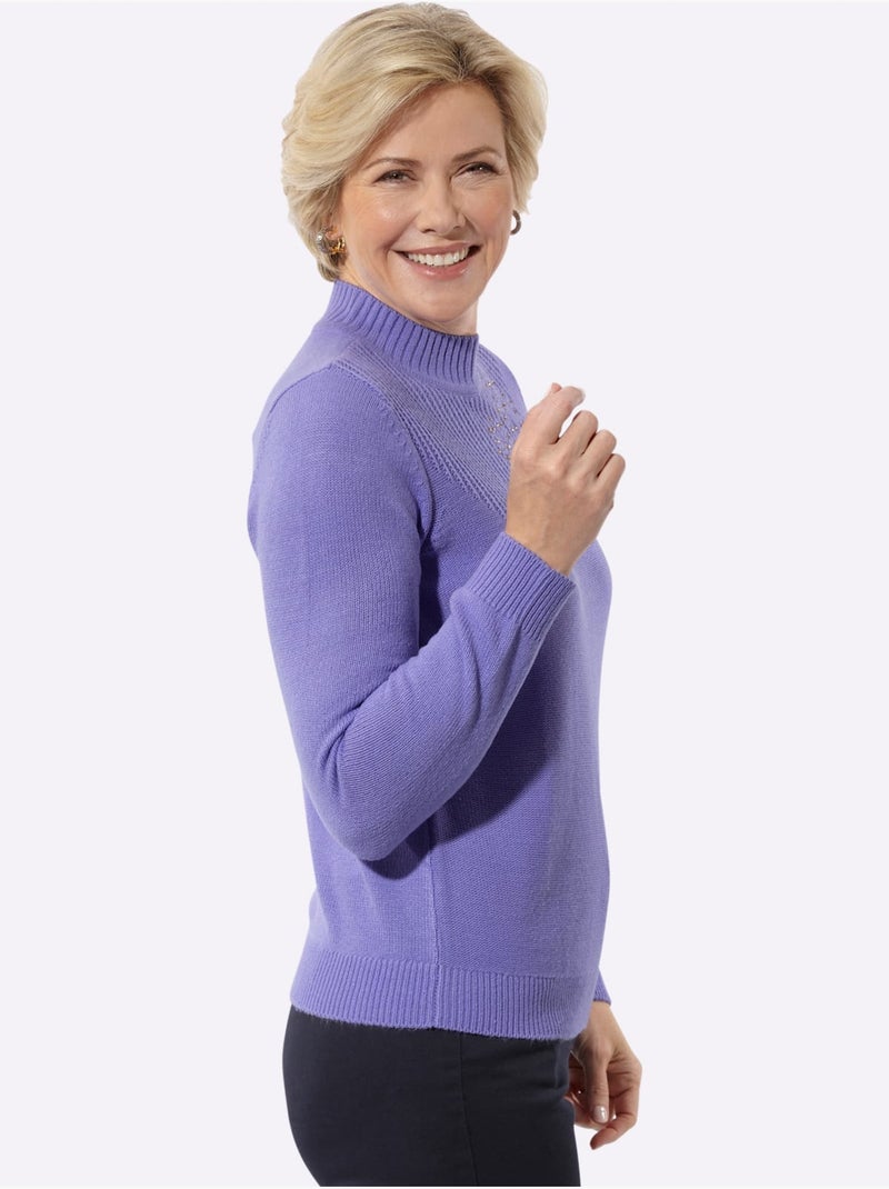 Pull à Col Montant Superbe Broderie Florale - Taille Standard - Witt Lavande - Kiabi