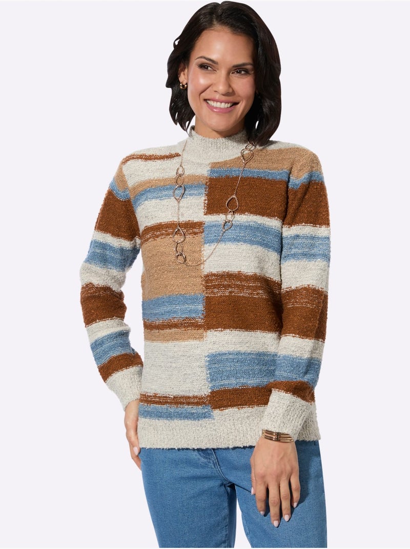 Pull à Col Montant Superbe Motif Intarsia - Taille Standard - Witt Blanc Orange - Kiabi