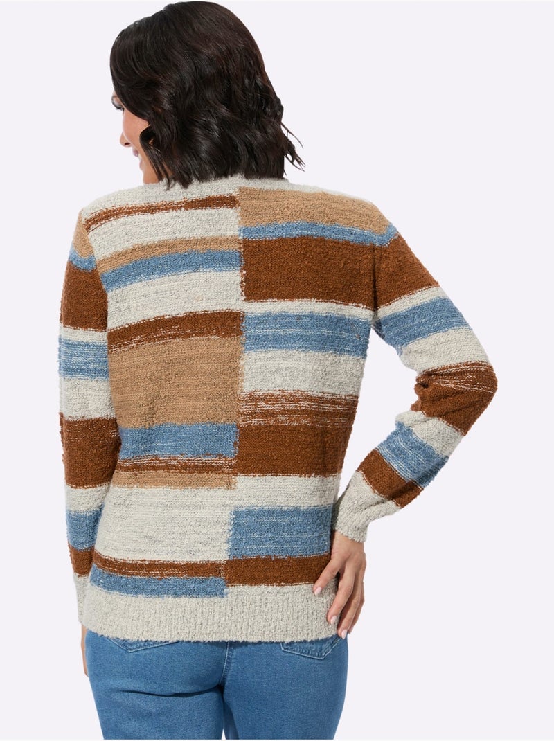 Pull à Col Montant Superbe Motif Intarsia - Taille Standard - Witt Blanc Orange - Kiabi