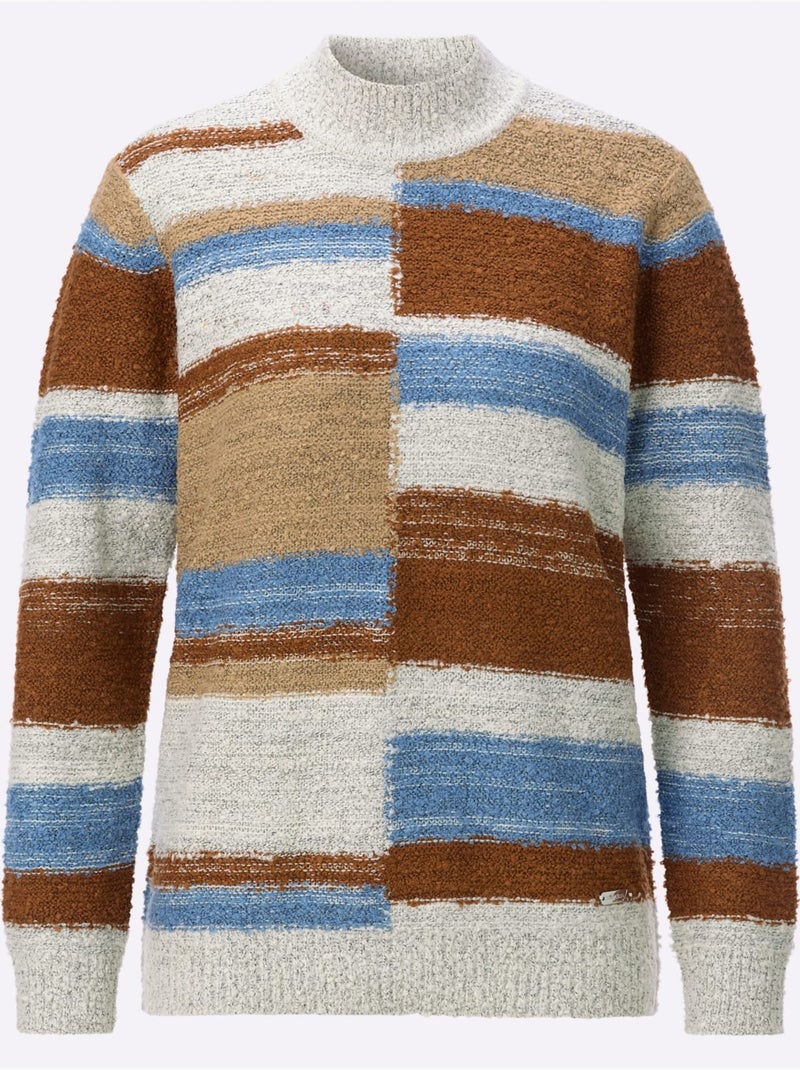 Pull à Col Montant Superbe Motif Intarsia - Taille Standard - Witt Blanc Orange - Kiabi
